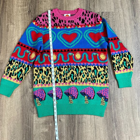 Farm Rio Graphic Elements Ainika Sweater Colorful Print Wool Blend XS - Picture 7 of 10